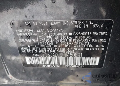 2015 Subaru Forester 2.5I Premium из США, поврежденный, VIN JF2SJADC9FH480891